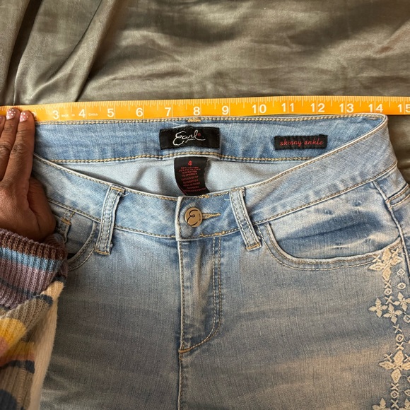 Earl jeans skinny ankle embroidered jeans light wash denim size 4 - Picture 9 of 12